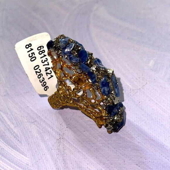 Free People x Marly Moretti Born This Way Gold Blue Crystal Stone Statement Ring - Picture 2 of 7